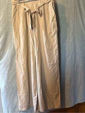 Fashion Wide Leg Pants Elastic Waist Self Tie Beige Women’s Sz L NWT